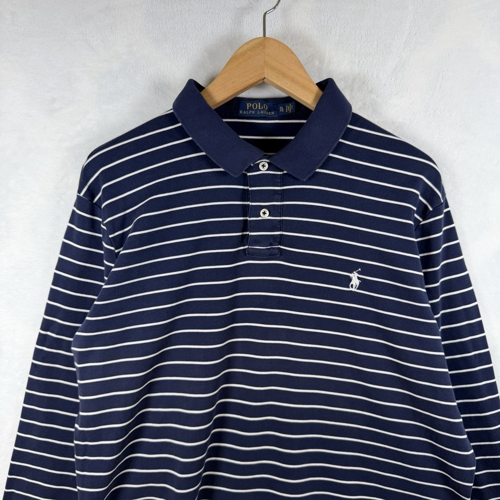 Polo Ralph Lauren Polo Shirt Long Sleeves Blue White Stripes Men's Size XL